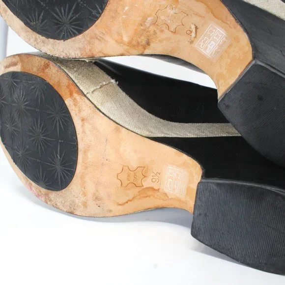 Taryn by Taryn Rose Size 9 Black Leather Linen Platform Wedge Peep Toe Heels - Picture 11 of 11